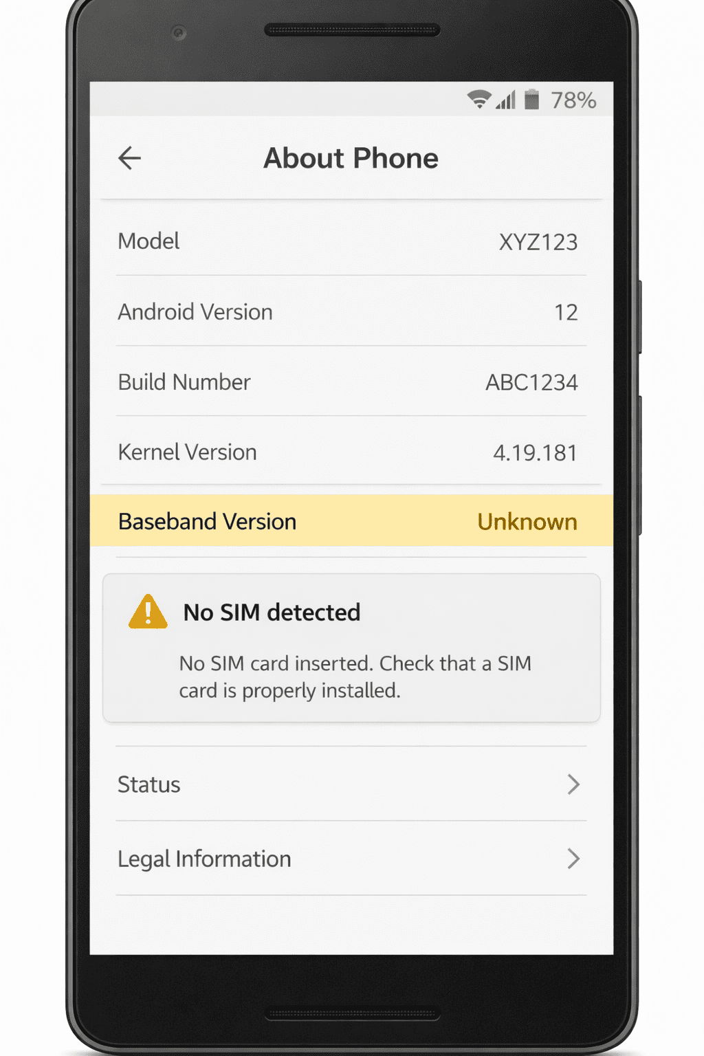 android baseband version unknown sim not detected error