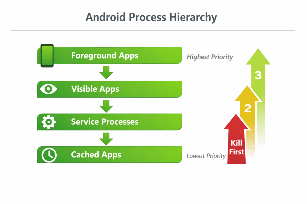 background apps closing automatically android memory management diagram
