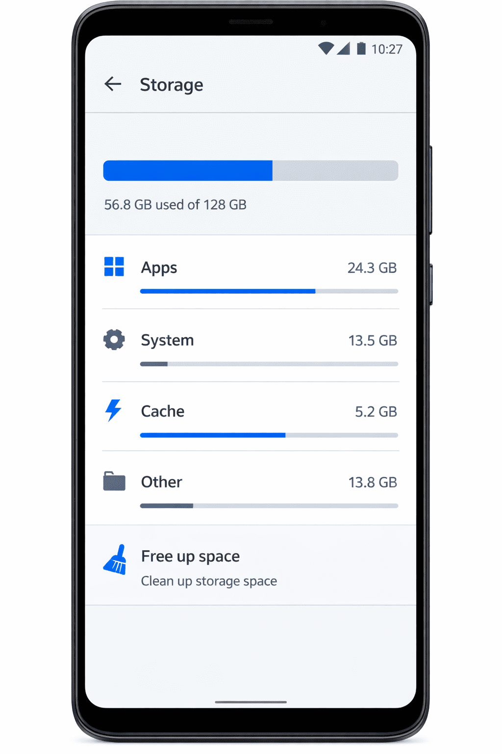 android storage full after deleting files showing apps system and cache usage breakdown